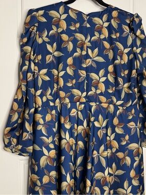 Vintage Handmade Blue Floral Midi Dress Peter Pan Collar Storybook Feel Small